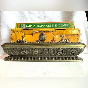 Vintage looking hand carved Tibetan incense burner made from bronze 10”inch long